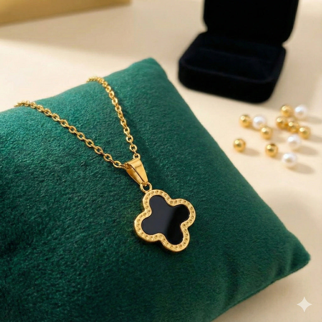 Black Enamel Clover Necklace