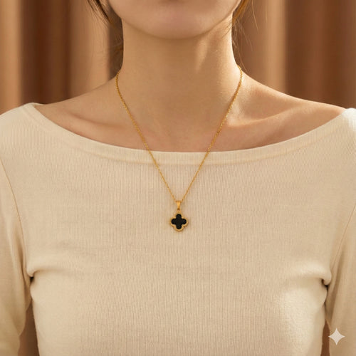 Black Enamel Clover Necklace