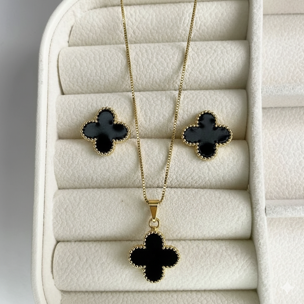 Luxury Black Clover Necklace Combo | Necklace + Tops Set