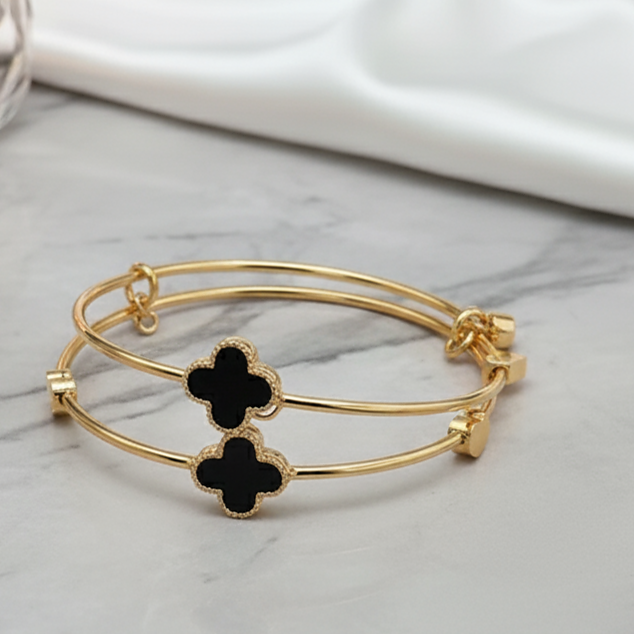 Gold Clover Charm Adjustable Bangle
