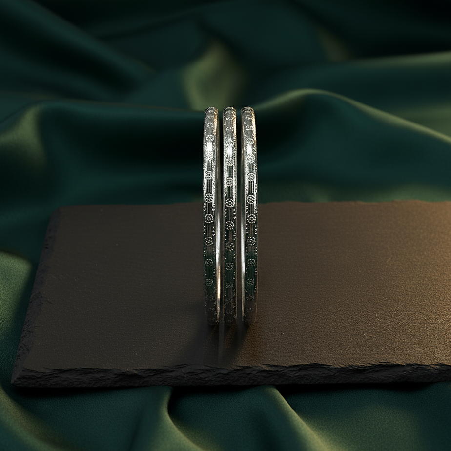 The Silver Stack - Thin Etched Bangle Set (Set of 3)