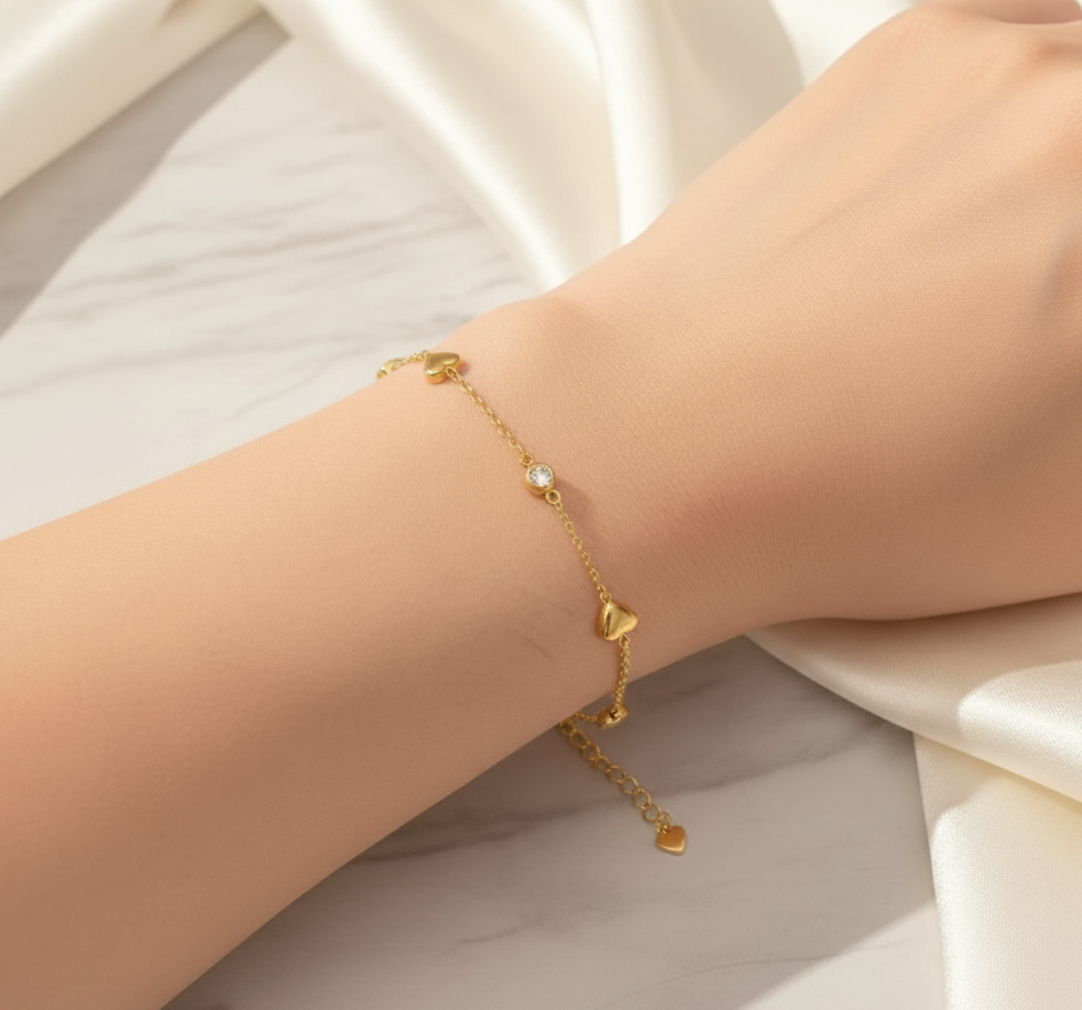 The Love Link Bracelet - Heart Chain with White Crystals