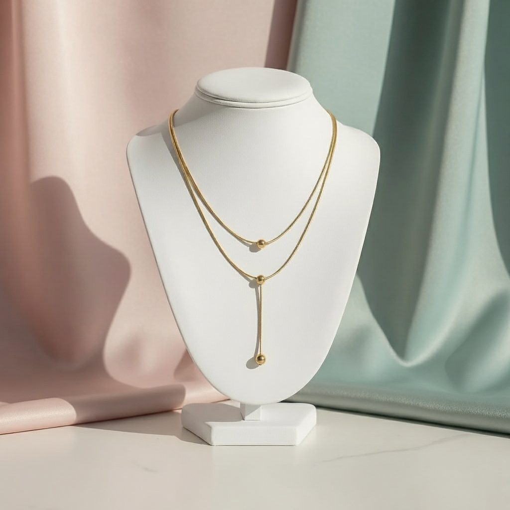 The Luxe Lariat - Double Layer Sphere Necklace