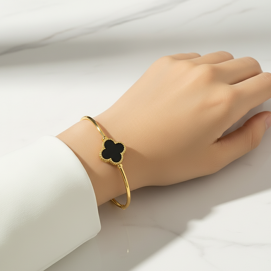 Gold Clover Charm Adjustable Bangle