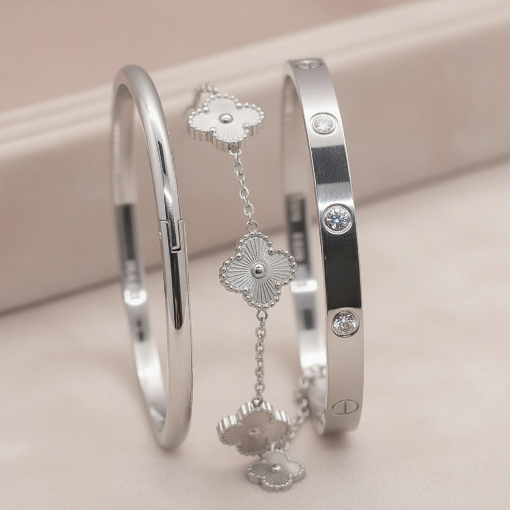 Silver Triple Bracelet Stack