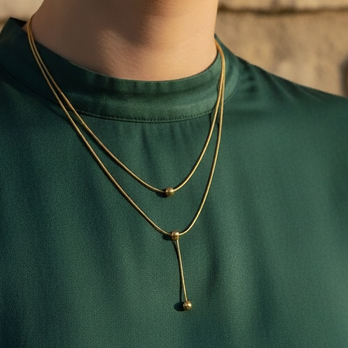 The Luxe-Lariat Waterproof Double-Layer Sphere Necklace