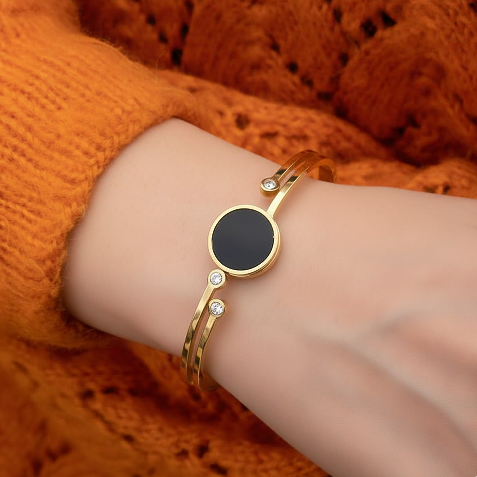 The Orbit Cuff - Minimalist Black Enamel Bangle