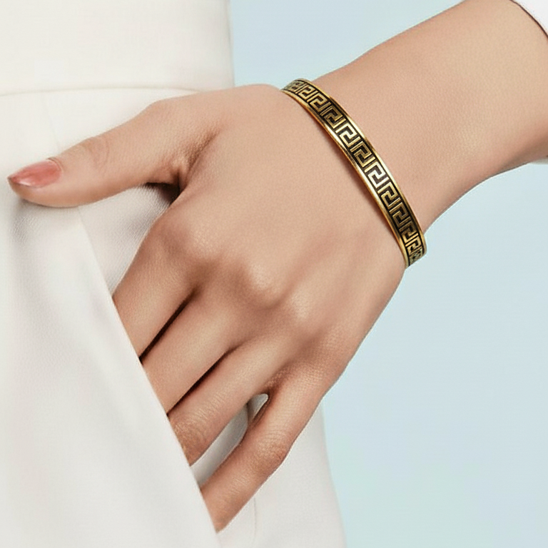 The Iconic Meander - Versace Style Gold Bangle