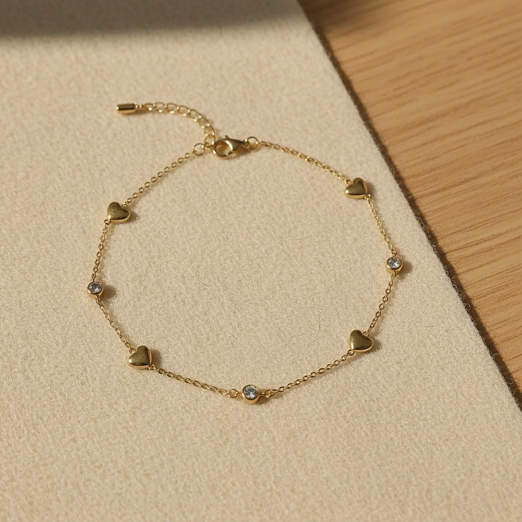 The Love Link Bracelet - Heart Chain with White Crystals