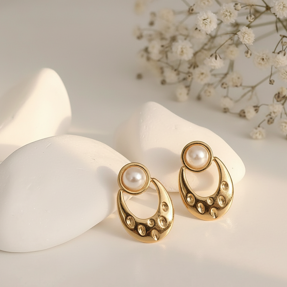The Empress Crescent - Pearl Stud Earrings