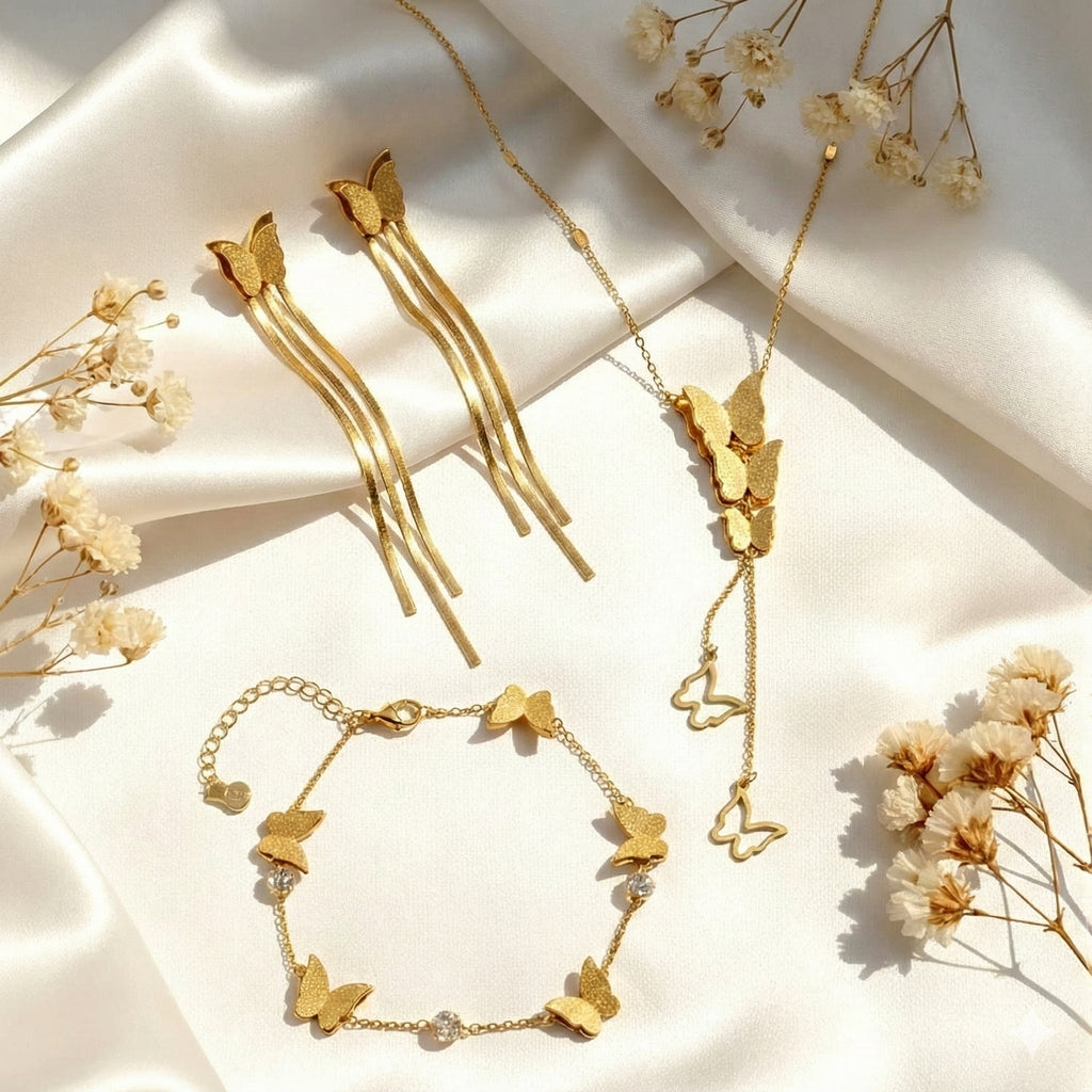 Golden Tone Butterfly Trio Set