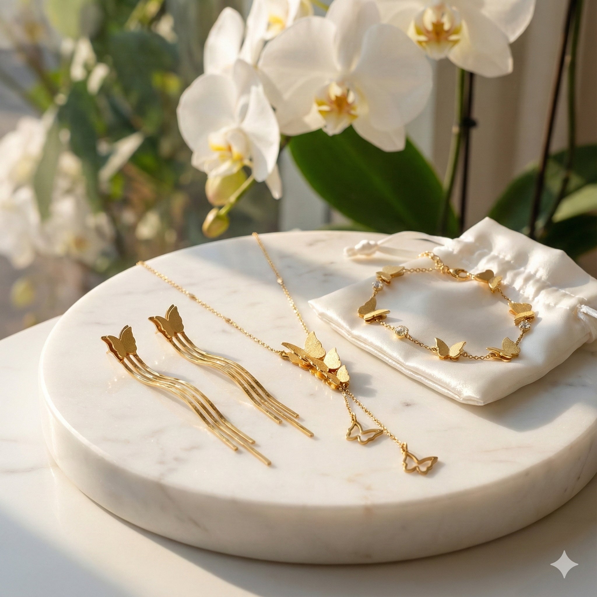 Golden Tone Butterfly Trio Set