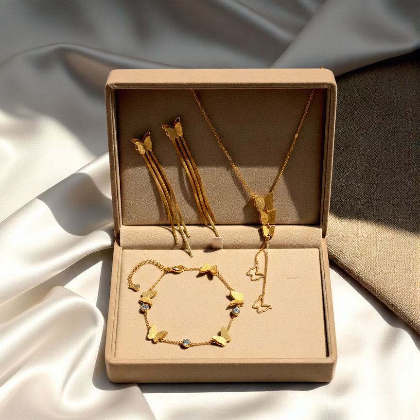 Golden Tone Butterfly Trio Set