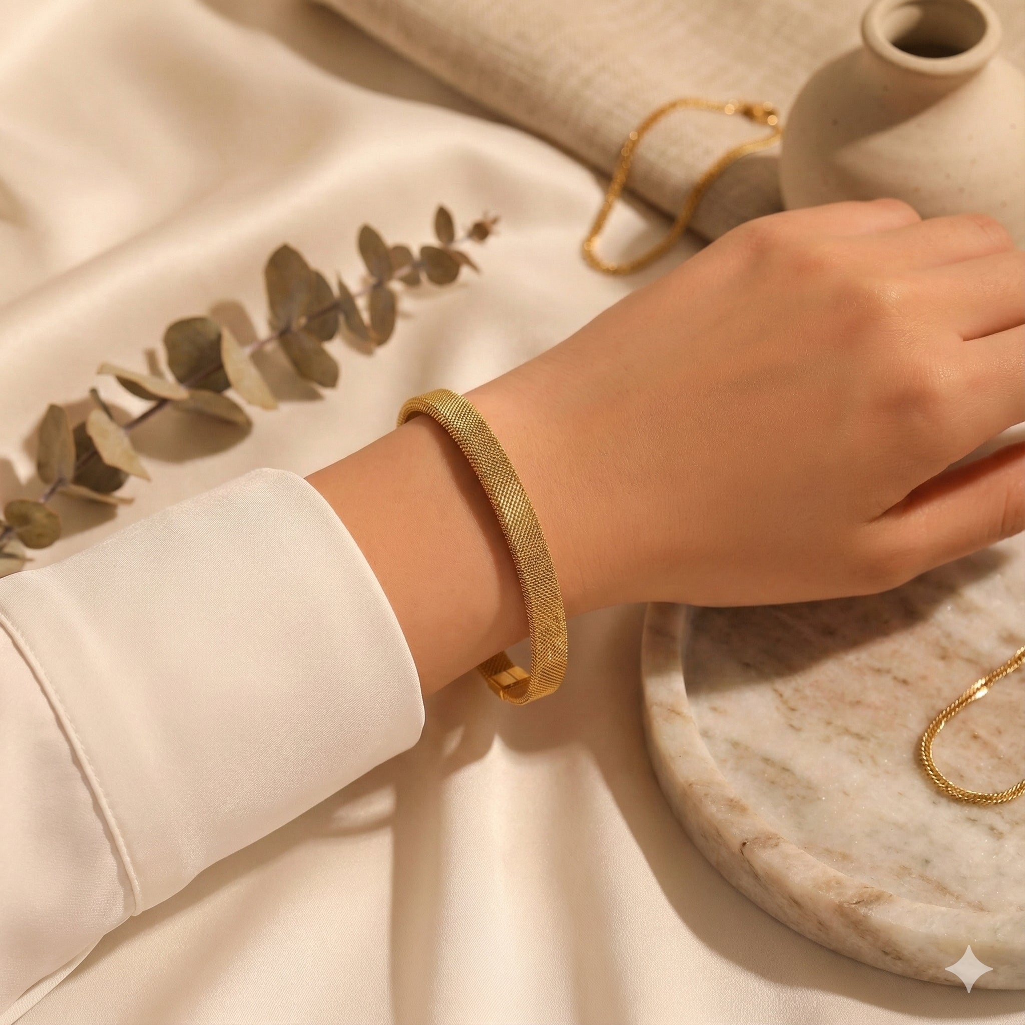 Golden Tone Mesh Cuff Bangle