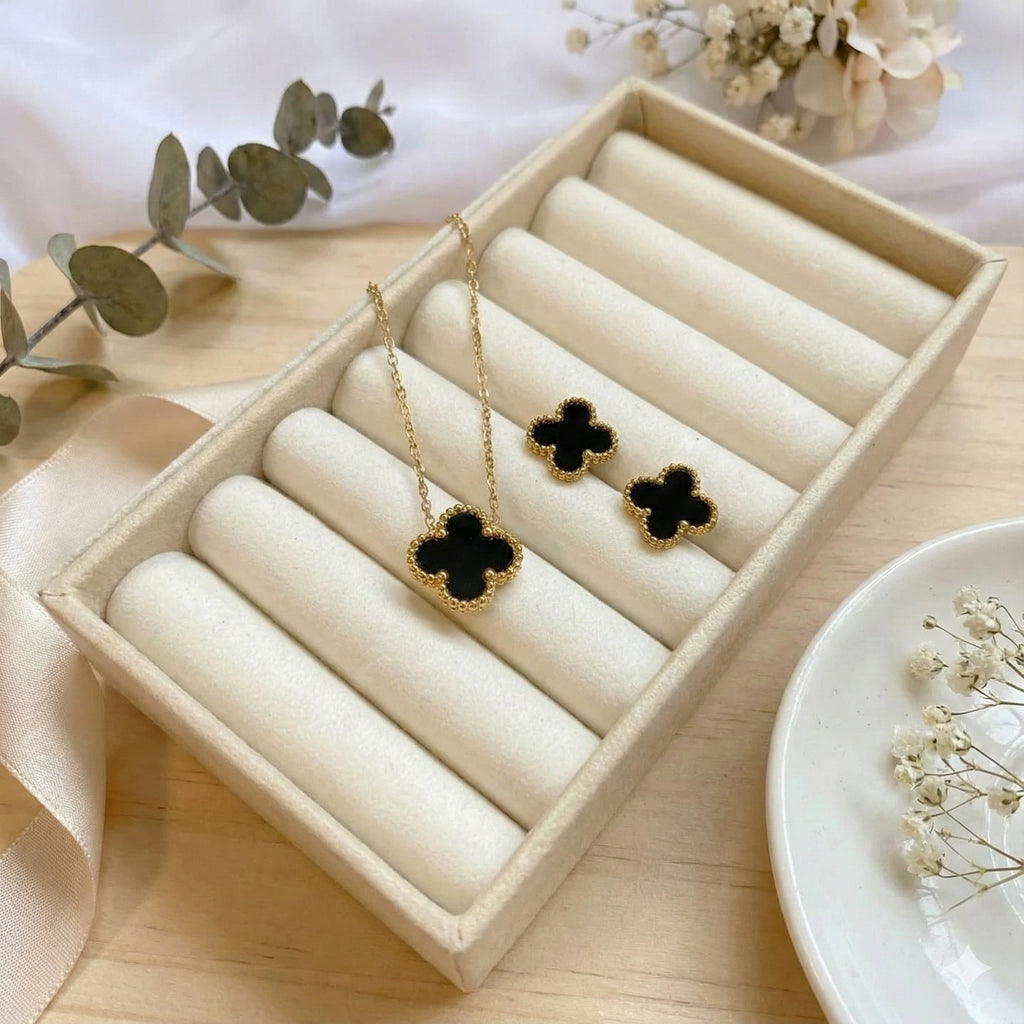 Stylish Black Clover Necklace + Tops Set