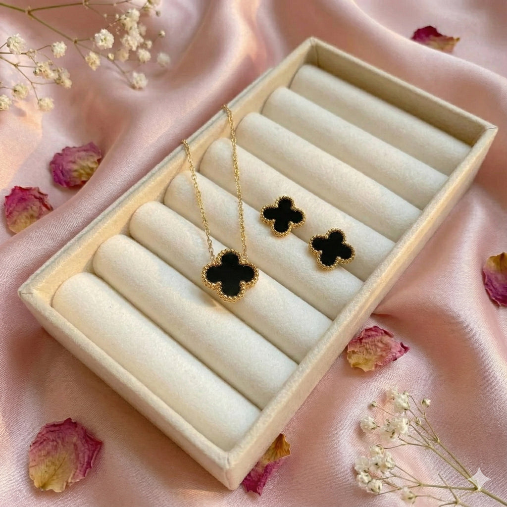 Stylish Black Clover Necklace + Tops Set