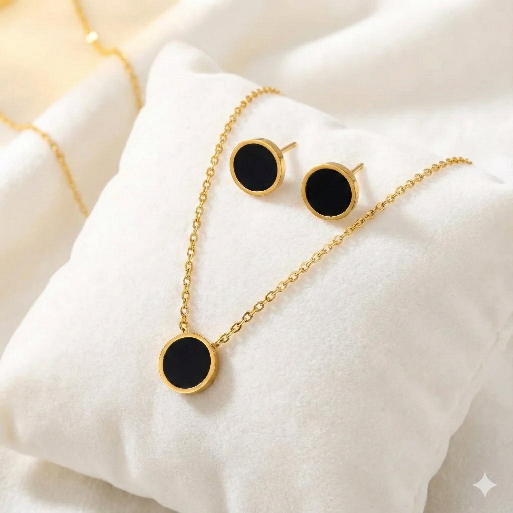 The Black Enamel Duo Set - Necklace and Stud Earrings