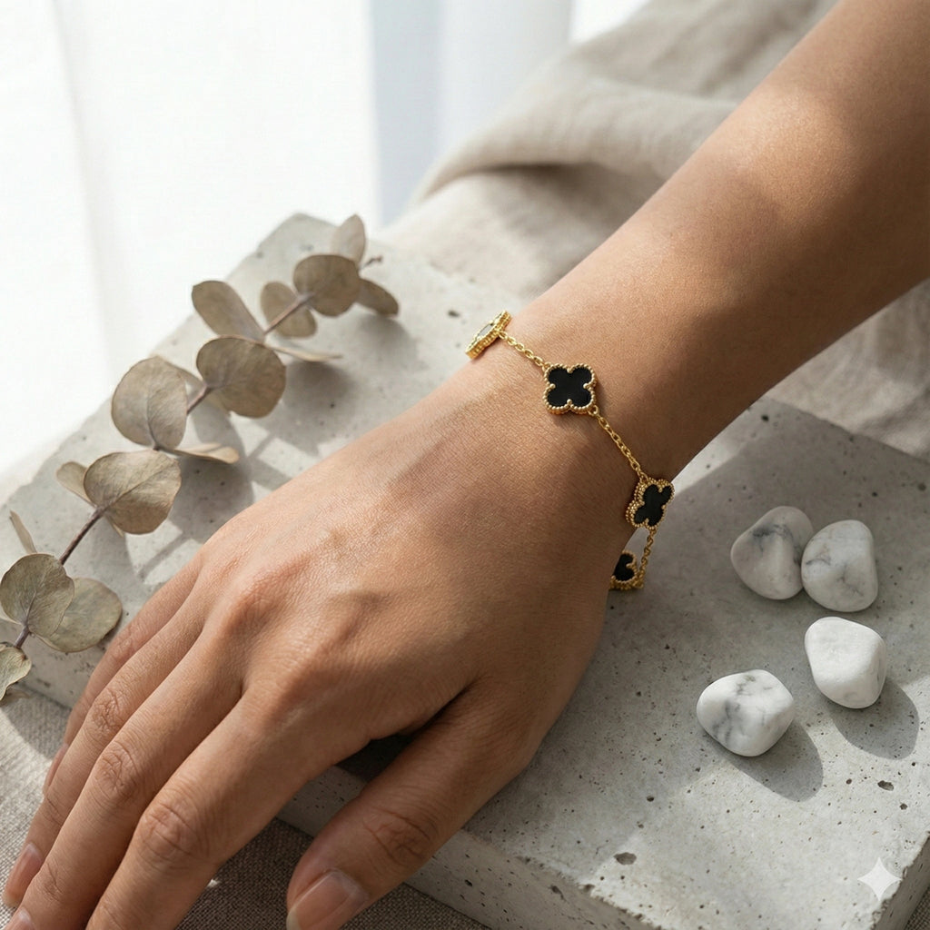 The Classic Black & Golden Clover Bracelet