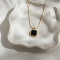 Chic Golden & Black Square Pendant Necklace